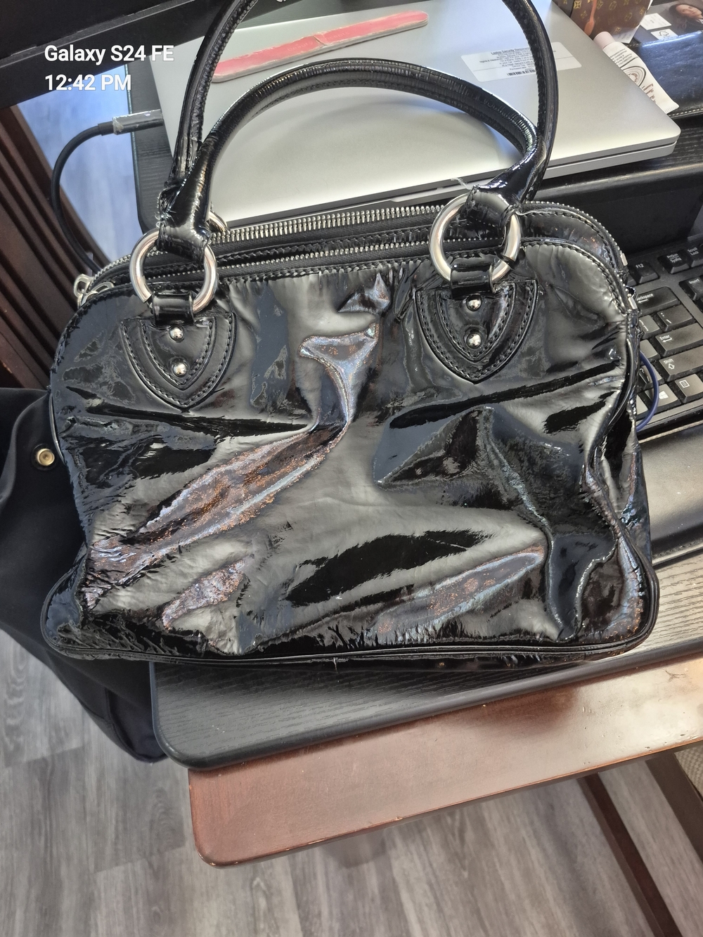 Marc Jacobs Iconic Black Patent Leather Satchel with Front Pockets - Picture 2 of 5